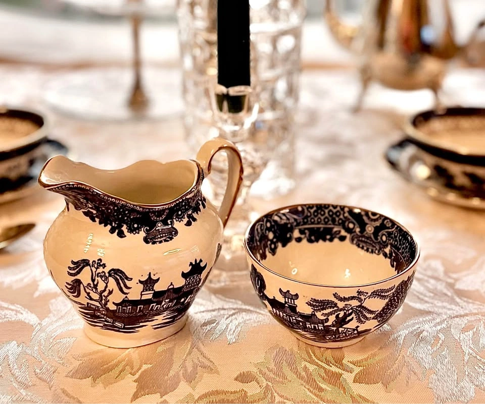 Antique Burleigh Ware Willow Creamer and Sugar Bowl Set