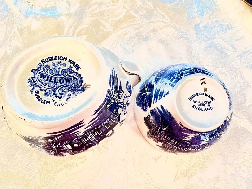 Antique Burleigh Ware Willow Creamer and Sugar Bowl Set - photo 2