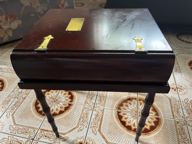 Vintage Book Side Table/ Memory Box with Stand. Deep Brown