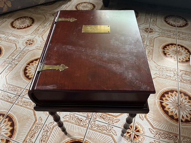 Vintage Book Side Table/ Memory Box with Stand. Deep Brown - photo 2