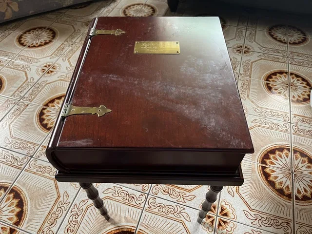Vintage Book Side Table/ Memory Box with Stand. Deep Brown - photo 2