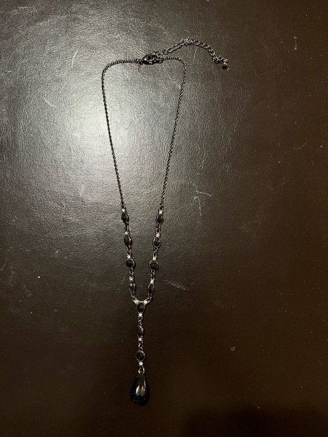 Necklace, Black beads with Teardrop