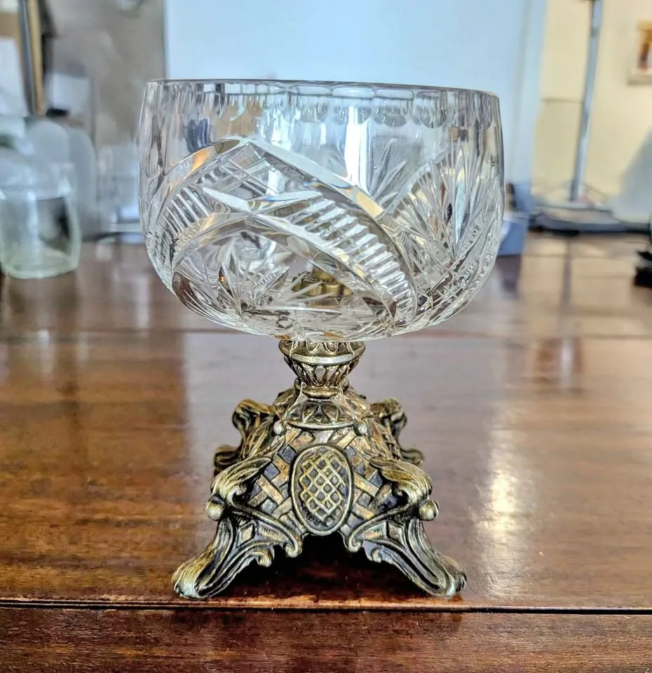 Vintage Hollywood Regency Crystal Compote Bowl thumbnail