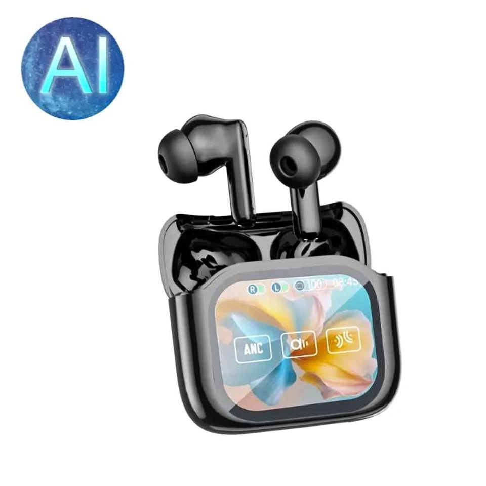 Black Wireless Headphones Earbuds with Touch Screen Charging Cas