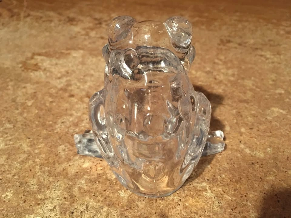 VINTAGE SITTING FROG TOAD 24% LEAD CRYSTAL CLEAR GLASS PAPER WEI - photo 2