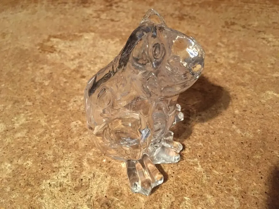 VINTAGE SITTING FROG TOAD 24% LEAD CRYSTAL CLEAR GLASS PAPER WEI - photo 3