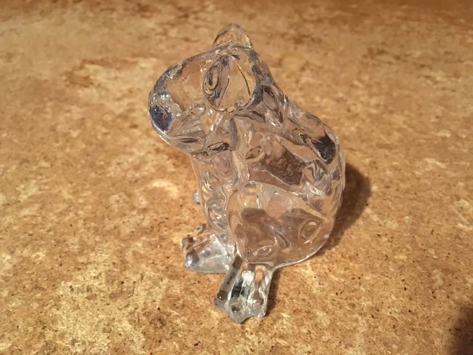 VINTAGE SITTING FROG TOAD 24% LEAD CRYSTAL CLEAR GLASS PAPER WEI - photo 4