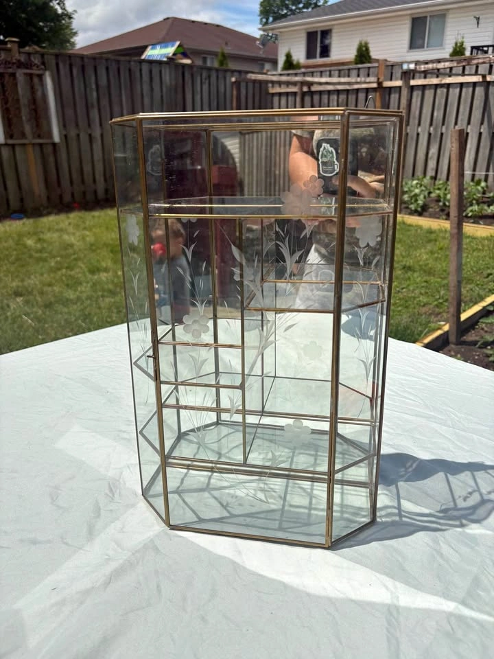 Vintage Brass and Etched Glass Display Case