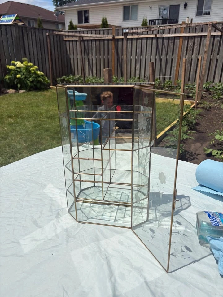 Vintage Brass and Etched Glass Display Case - photo 2