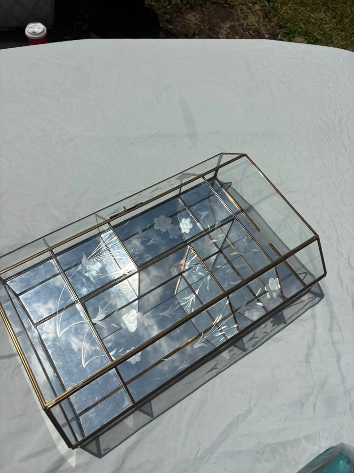 Vintage Brass and Etched Glass Display Case - photo 3