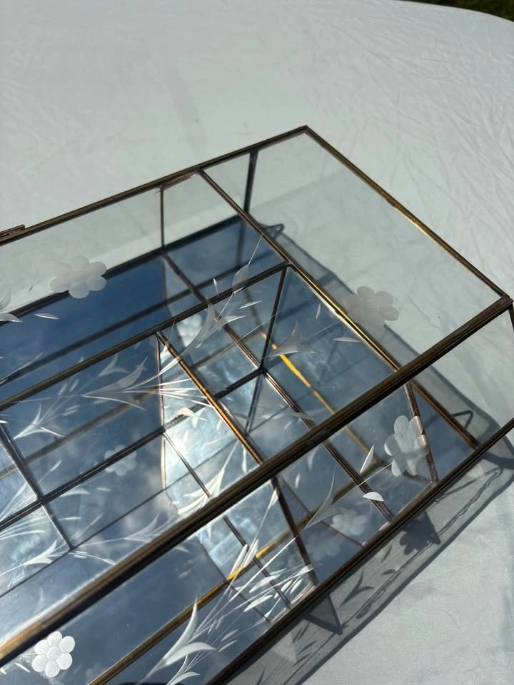 Vintage Brass and Etched Glass Display Case - photo 4