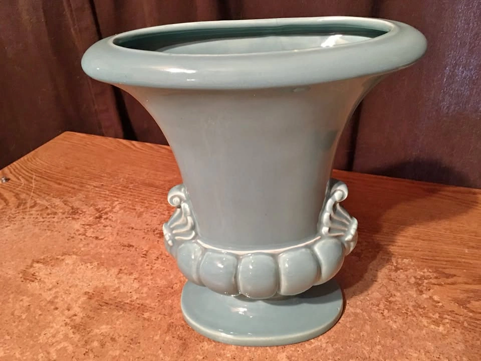VINTAGE URN VASE SLATE BLUE OVAL SHAPED 10"