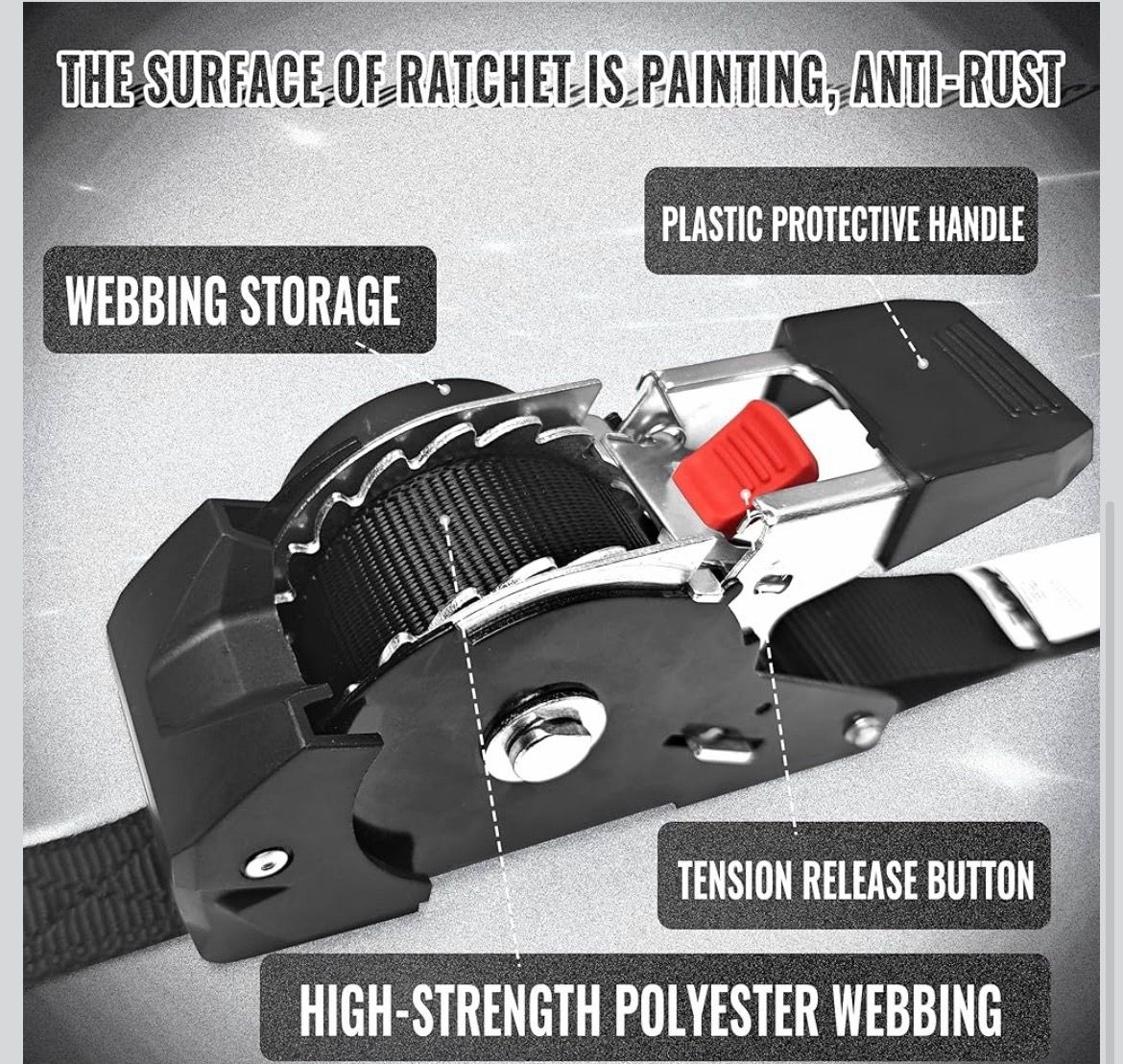 Heavy Duty Retractable Ratchet Straps, (4) 1" x 10' Tie Down - photo 4