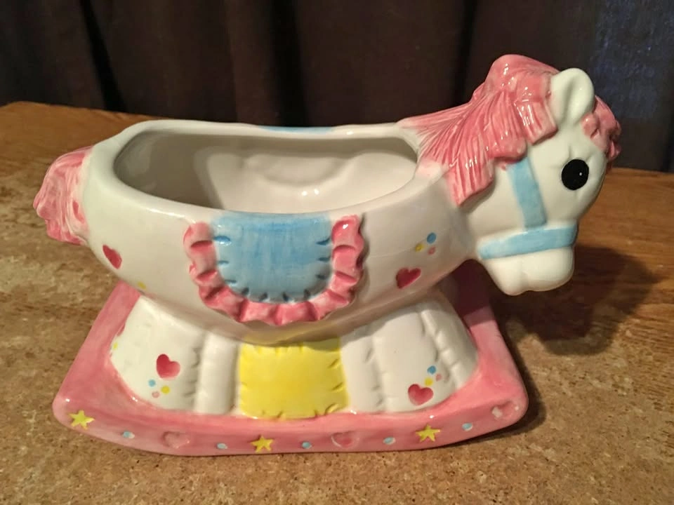 PINK PONY ROCKING HORSE WITH HEARTS AND STARS PLANTER