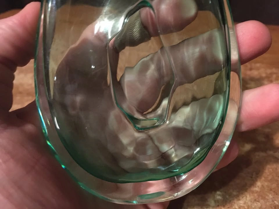 STEPHAN COX FLAT BLOWN ART GLASS VASE LIGHT SEA GREEN SIGNED - photo 2