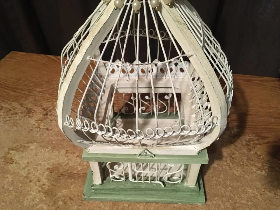 VINTAGE DECORATIVE WHITE AND GREEN STYLE BIRDCAGE - photo 2