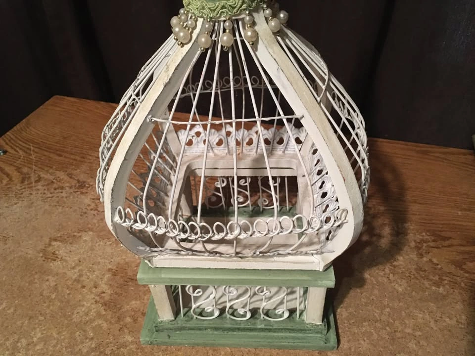 VINTAGE DECORATIVE WHITE AND GREEN STYLE BIRDCAGE - photo 3