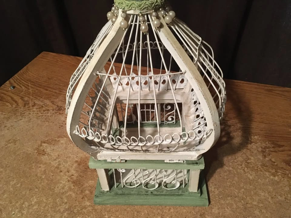 VINTAGE DECORATIVE WHITE AND GREEN STYLE BIRDCAGE - photo 4