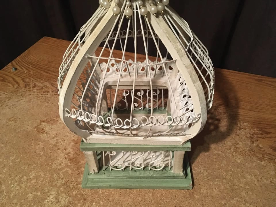 VINTAGE DECORATIVE WHITE AND GREEN STYLE BIRDCAGE - photo 5