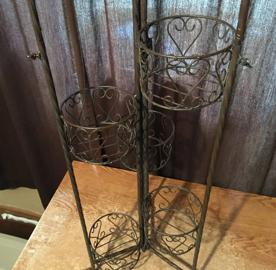 FOLDING PLANT STAND 5 POT HOLDER RUSTIC METAL 41" - photo 2