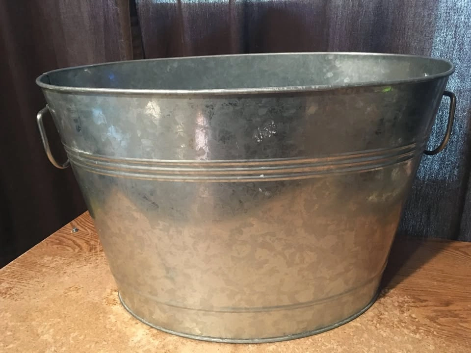 OVAL GALVANIZED STEEL BUCKET STORAGE PLANTER DECOR 19" X 11" X 1 - photo 2