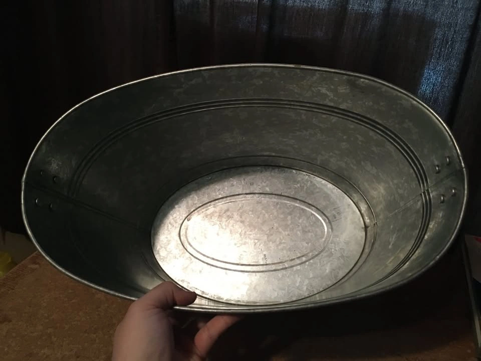 OVAL GALVANIZED STEEL BUCKET STORAGE PLANTER DECOR 19" X 11" X 1 - photo 3