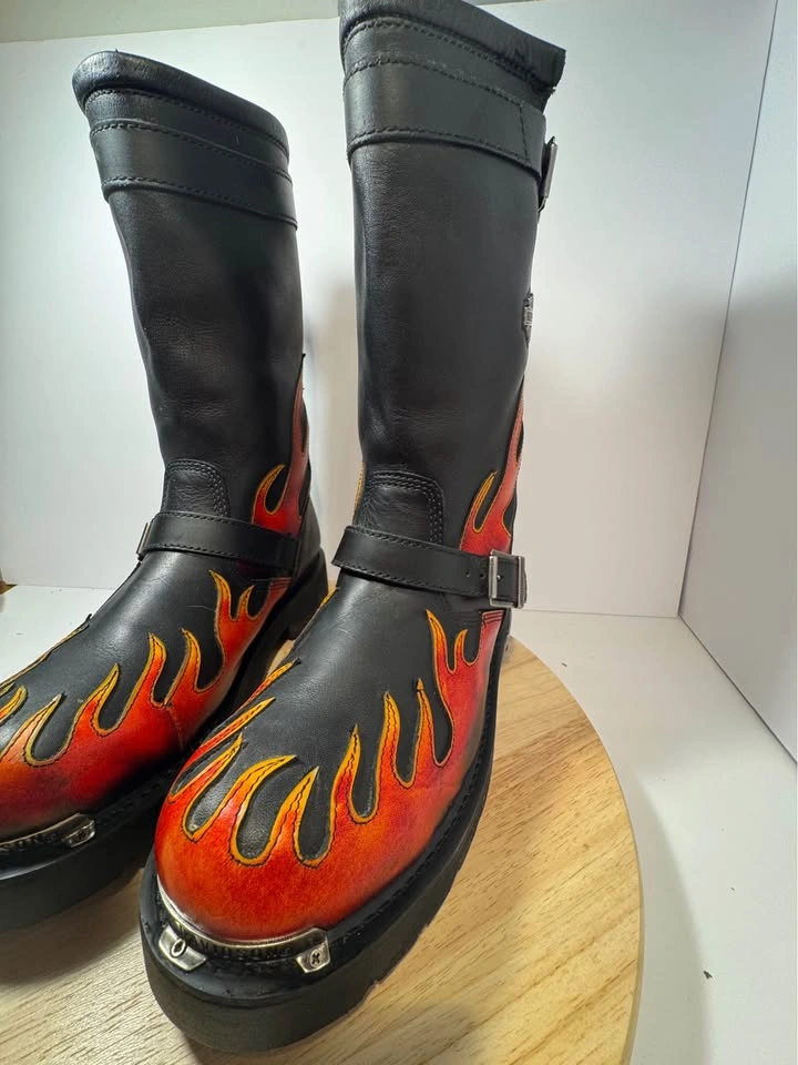 Vintage Harley-Davidson Flame Harness Biker Boots - photo 2