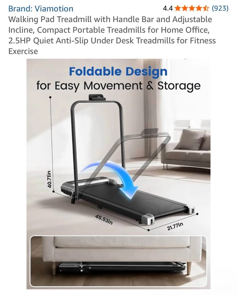 New Viamotion Walking Pad Treadmill with Handle Bar — Silver - photo 2