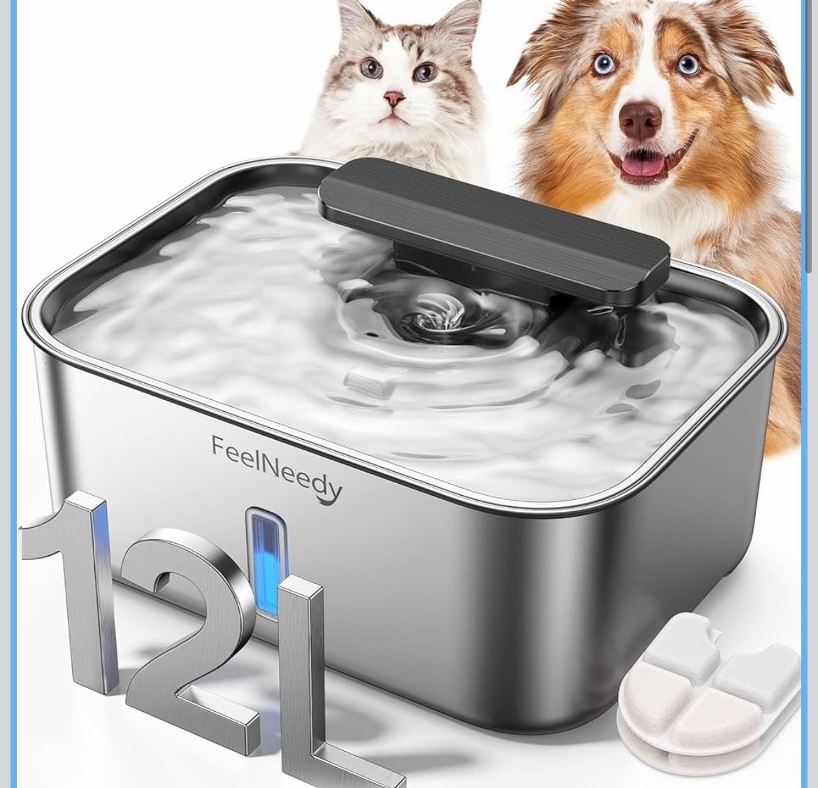 FEELNEEDY 3 Gal Stainless Steel Multi-Pet Water Fountain