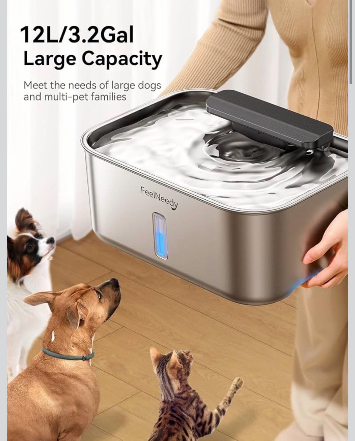 FEELNEEDY 3 Gal Stainless Steel Multi-Pet Water Fountain - photo 2