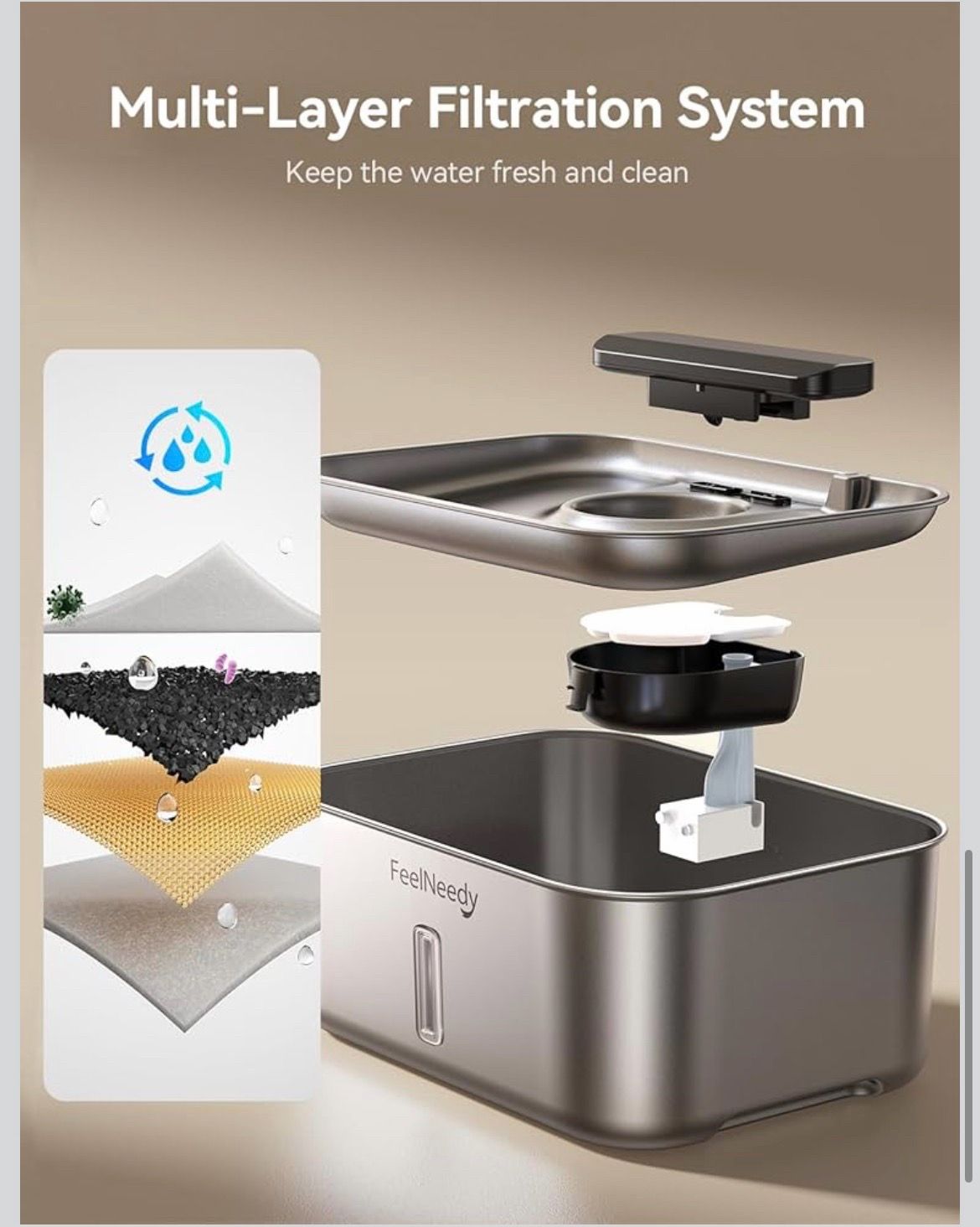 FEELNEEDY 3 Gal Stainless Steel Multi-Pet Water Fountain - photo 5