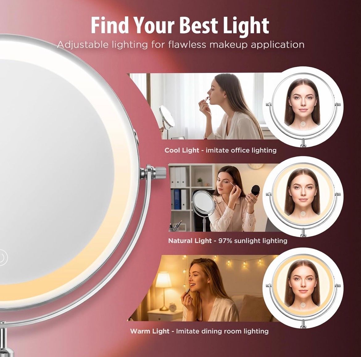 Tubbed 9” Makeup Mirror 1X/30X Magnifying LED Lights - photo 3