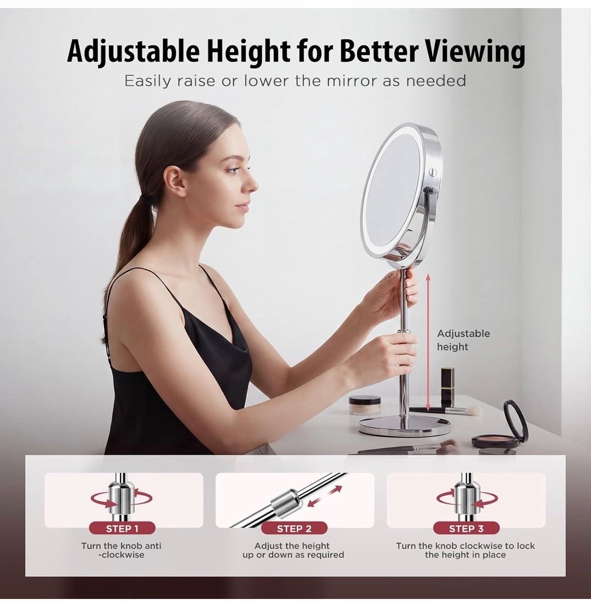 Tubbed 9” Makeup Mirror 1X/30X Magnifying LED Lights - photo 5