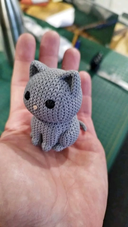 3D Printed Knitted Cat Figurine, Cute Desk Decor