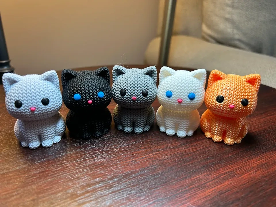 3D Printed Knitted Cat Figurine, Cute Desk Decor - photo 3