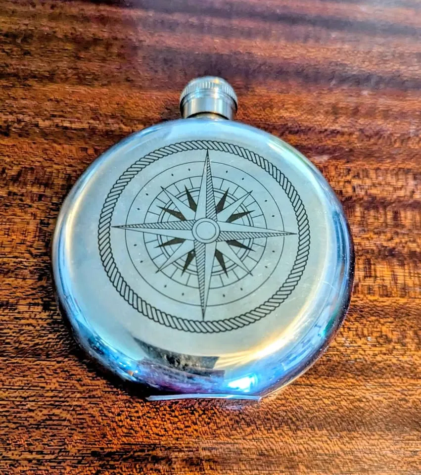 Kikkerland - Compass Design - Stainless Steel Flask - 5 oz thumbnail