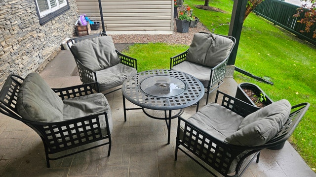 Modern Patio Furniture Set with Fire Pit Table & 4 Chairs