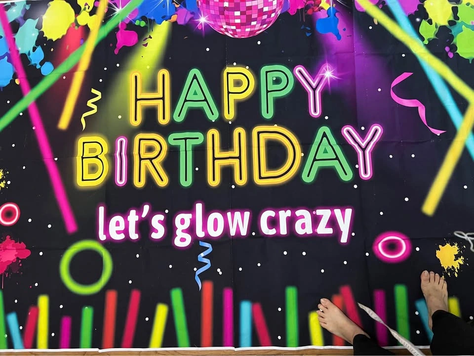 ⚽ Big Happy Birthday “Lets Glow crazy “ Banner - New - photo 2