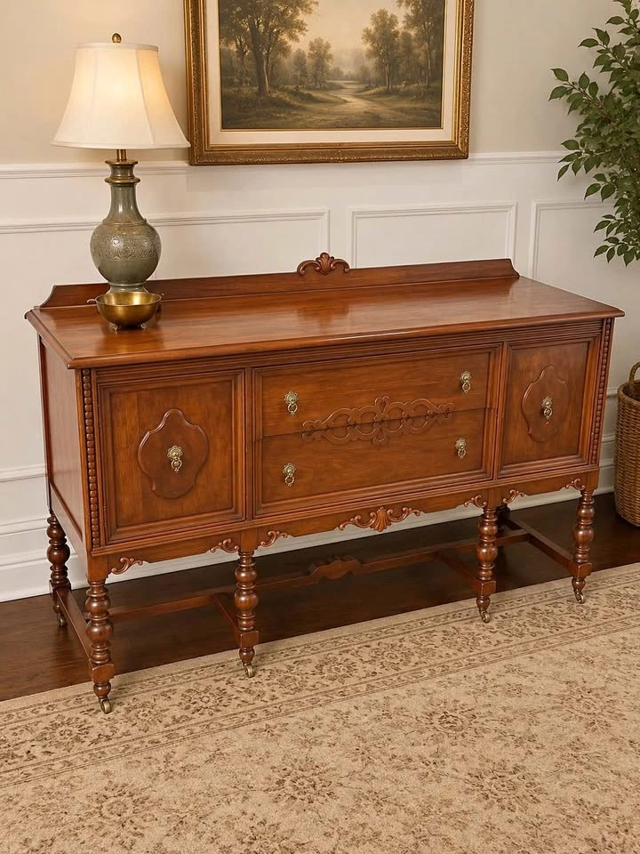 Vintage Mahogany Jacobean Sideboard Buffet