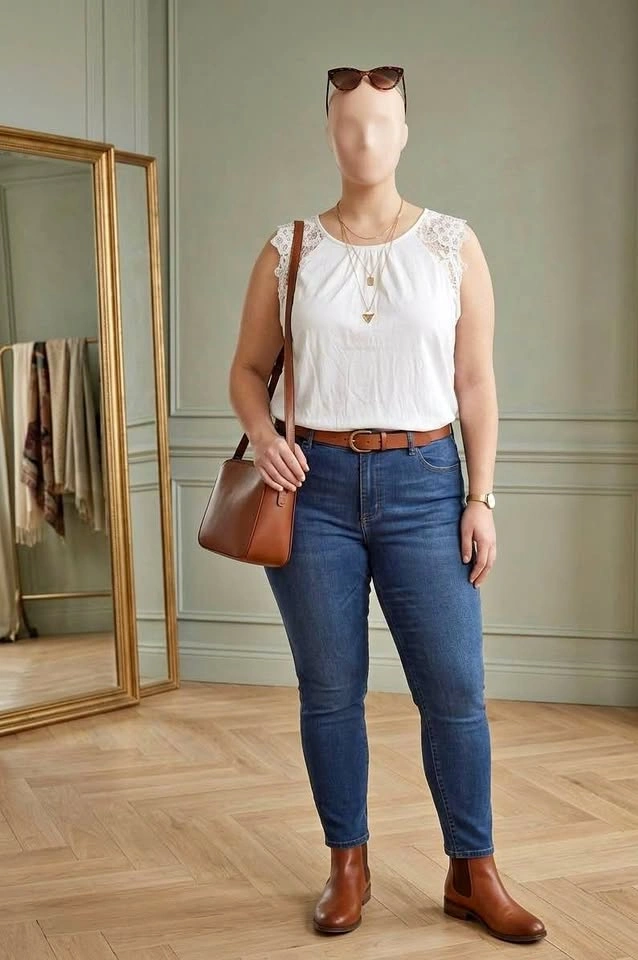 M | H&M White Sleeveless Top with Lace Shoulders
