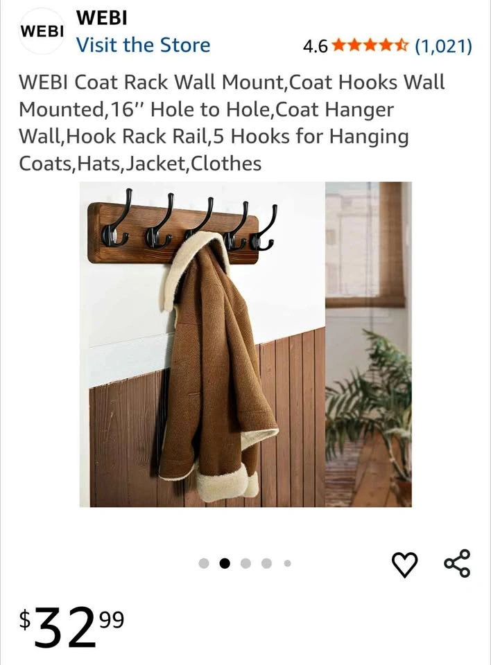 WEBI Coat Rack Wall Mount, 5 Hooks