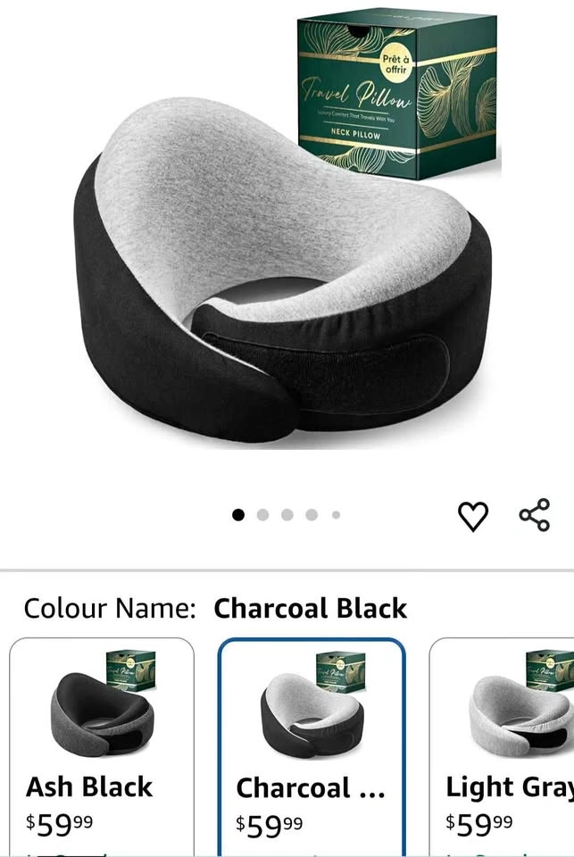 PROGLOBE Premium Memory Foam Neck Pillow Set Black and Grey