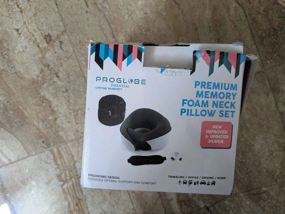 PROGLOBE Premium Memory Foam Neck Pillow Set Black and Grey - photo 2