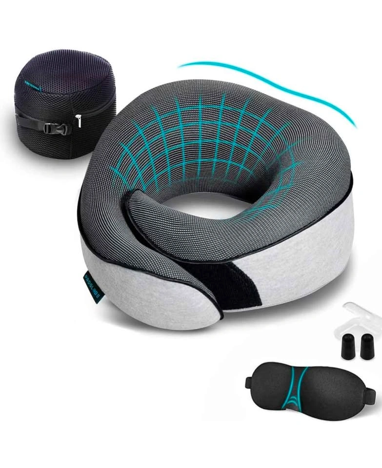 PROGLOBE Premium Memory Foam Neck Pillow Set Black and Grey - photo 3