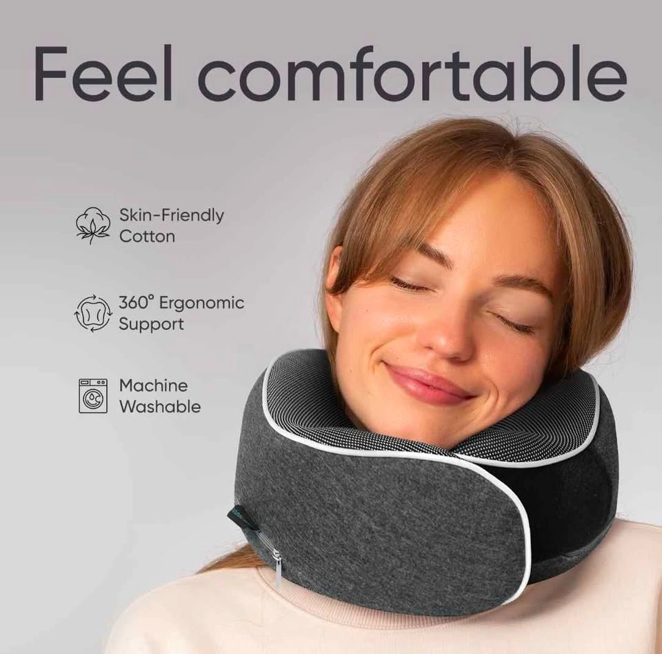 PROGLOBE Premium Memory Foam Neck Pillow Set Black and Grey - photo 4