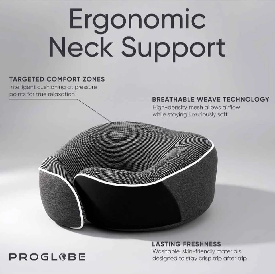 PROGLOBE Premium Memory Foam Neck Pillow Set Black and Grey - photo 5