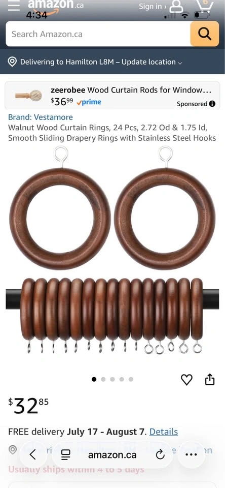 28 Dark Walnut Wooden Curtain Rings - photo 4