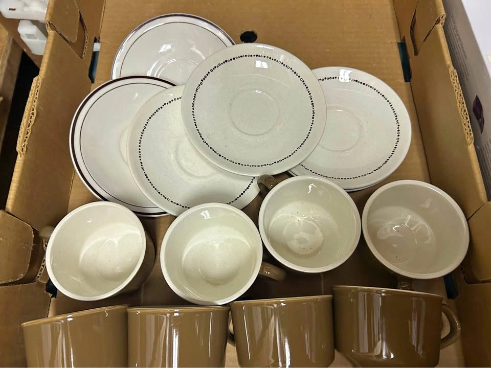 Vintage Brown and Cream Ceramic Coffee Cup and Saucer Set