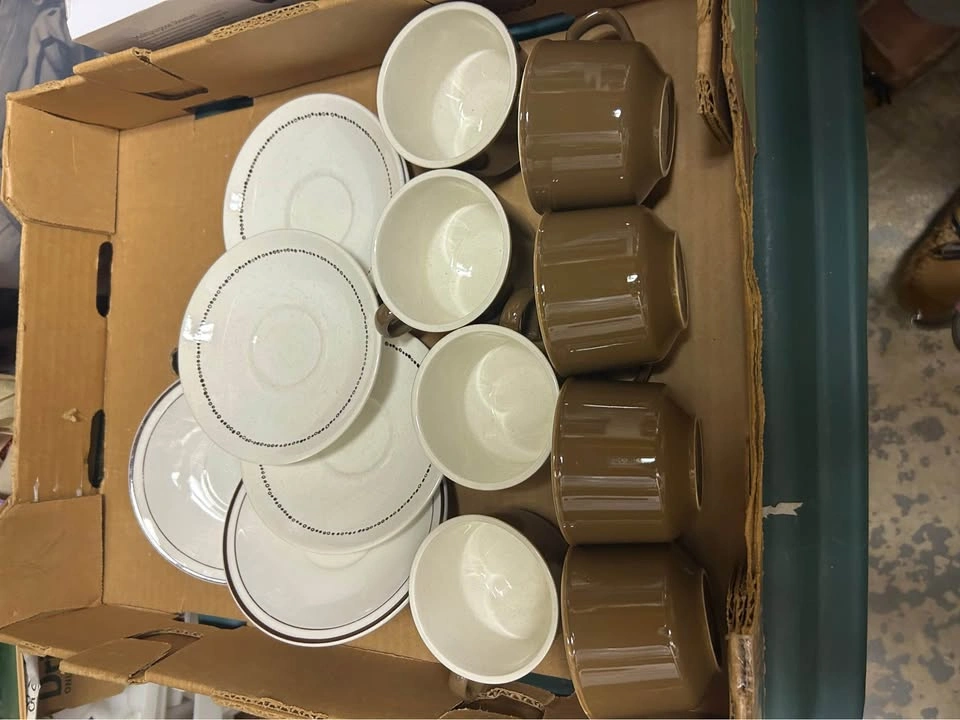 Vintage Brown and Cream Ceramic Coffee Cup and Saucer Set - photo 2