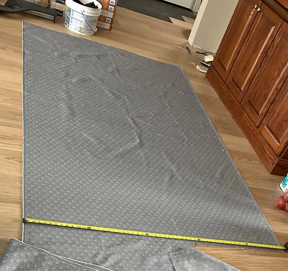 Grey upholstery fabric 8’ x 5 ‘ plus assorted small pieces